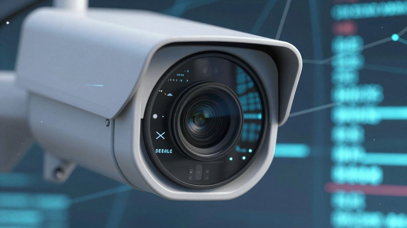 Verkada security camera with digital interface reflection.