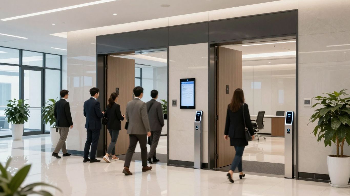 Modern office access control with secure entry and advanced technology.